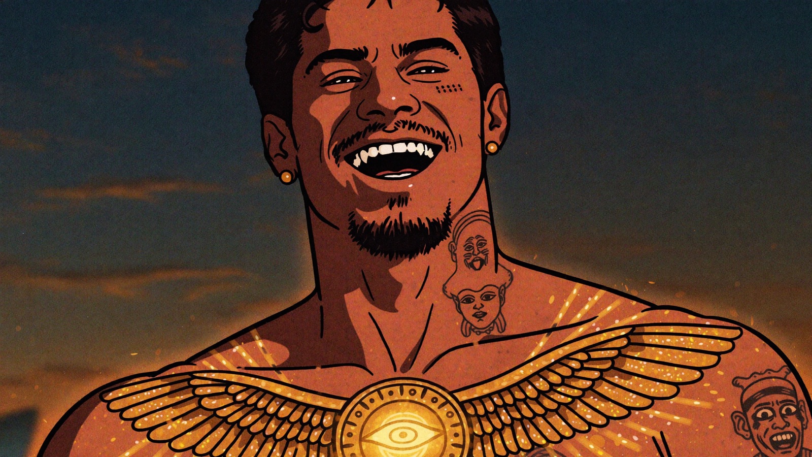Cel-shaded illustration of Daj' with a golden winged amulet