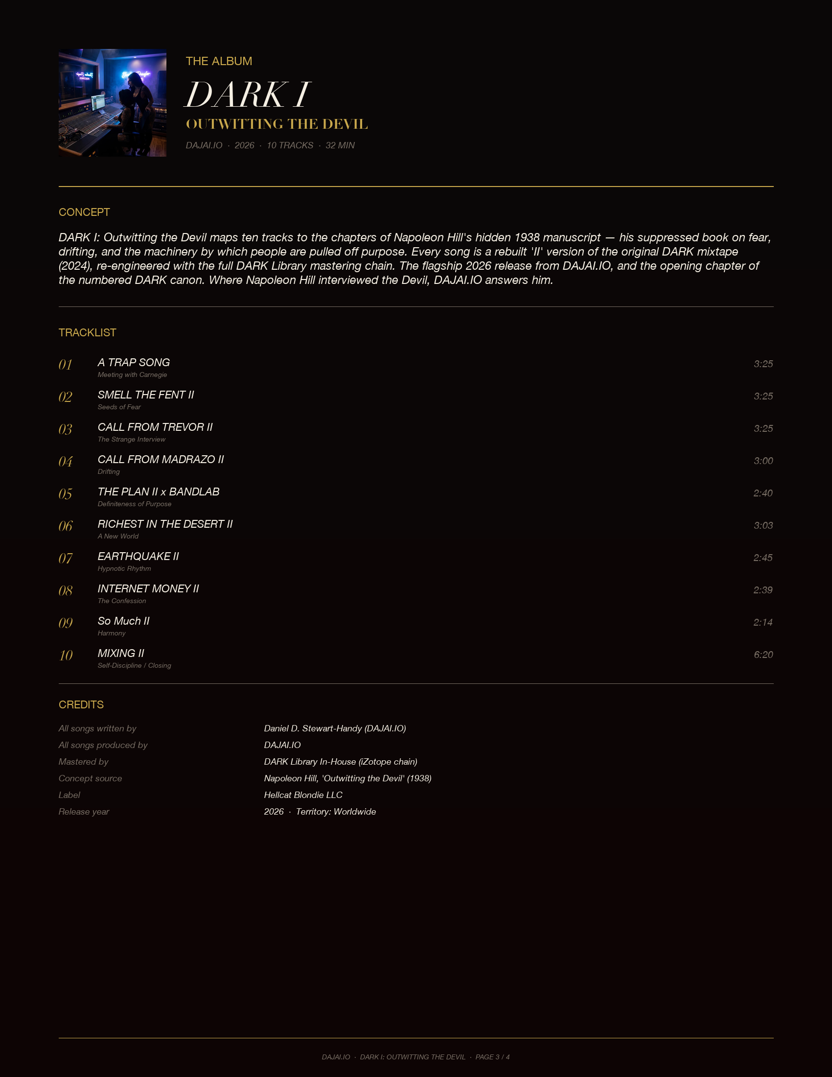 DARK I EPK page 3 — album info